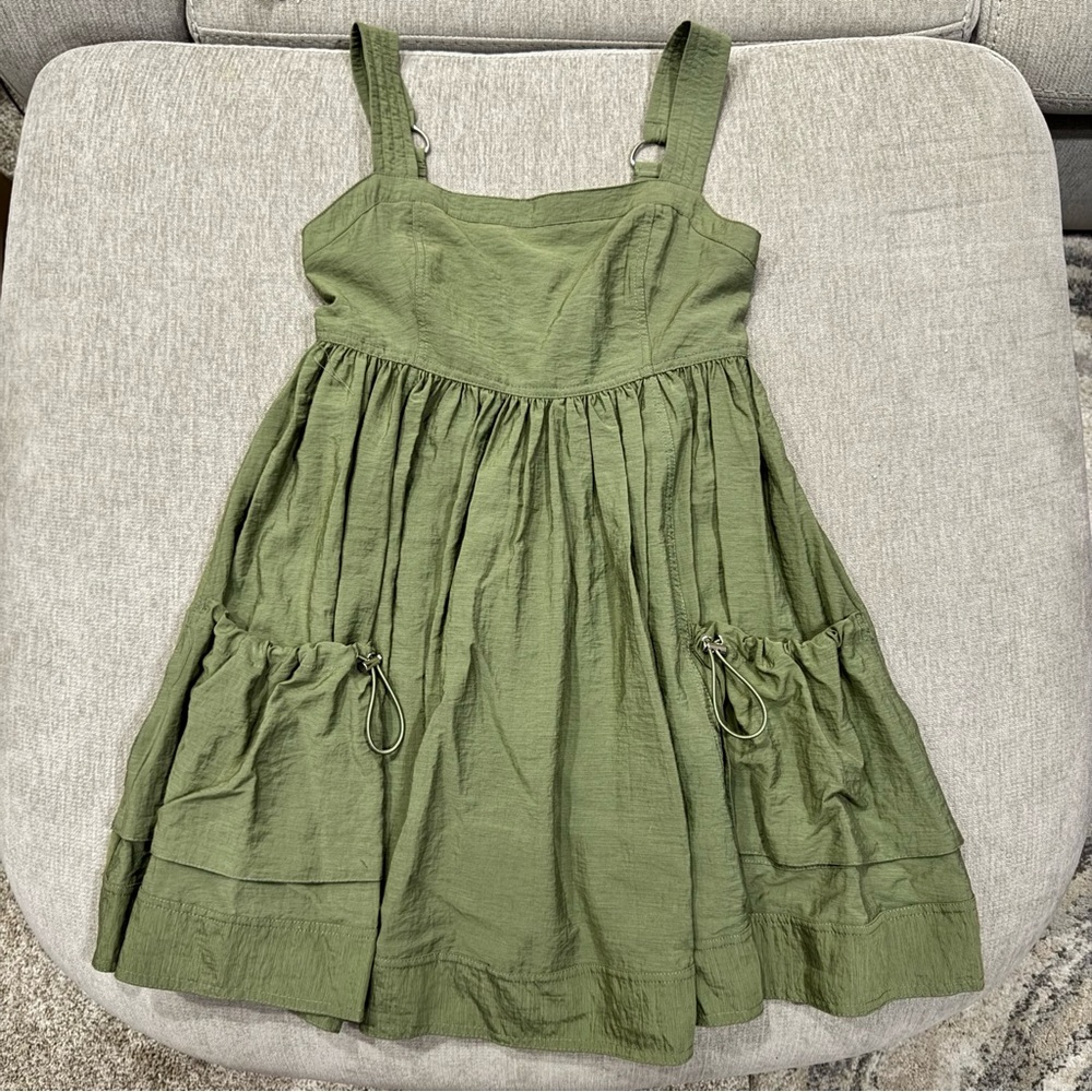 Army Green Cargo Dress w/ Front Pockets - Picture 8 of 8